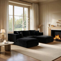 Solace+Co Asher U Shape Corner Sofa Bundle Black Velvet - thumbnail 2