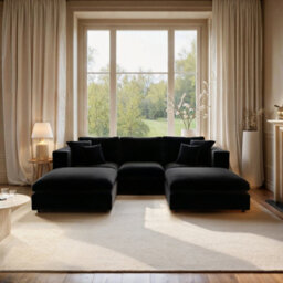 Solace+Co Asher U Shape Corner Sofa Bundle Black Velvet - thumbnail 1