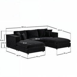 Solace+Co Asher U Shape Corner Sofa Bundle Black Velvet - thumbnail 6