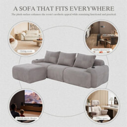 Abrihome Light Gray 3-Seater Modular Cord Sofa With Ottomans, Cup Holders & Side Storage Pockets - thumbnail 6
