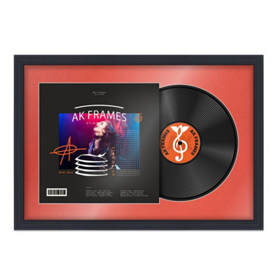 "AK Frames 25X17"" Black Step Vinyl Record Frame With Poppy Red Mount For 12 Inch Lp Cover & Disc - Overlapped Design" - image 1