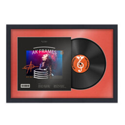 "AK Frames 25X17"" Black Step Vinyl Record Frame With Poppy Red Mount For 12 Inch Lp Cover & Disc - Overlapped Design"