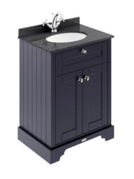 Hudson Reed Floor Standing Two Door Traditional Vanity Unit With 1 Tap Hole Black Marble Top & Basin In Twilight Blue, 620 X 470mm