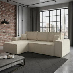 Malaga L Shaped Mdf Corner Sofa Bed With Storage Dl Pull Out Seat Loose Back Cushions 279X94X181 Cream Corduroy Left
