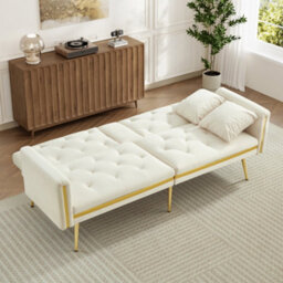 Btm White Two-Seater Sofa Bed With Adjustable Backrest,built-In Cup Holders, Space-Saving For Living Room And Bedroom - thumbnail 6