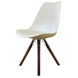 Fusion Living Soho Vanilla Plastic Dining Chair With Pyramid Dark Wood Legs - thumbnail 1