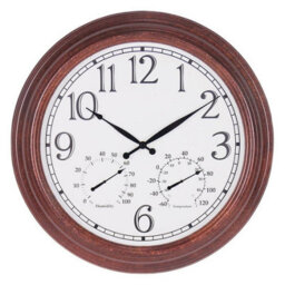 Primrose Outdoor Garden Wall Clock With Thermometer And Hygrometer Antique Brown 47Cm - thumbnail 1