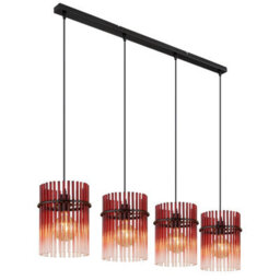 Luminosa Lighting Luminosa Gorley Bar Pendant Ceiling Light Matt Black Blackberry Glass Shade 4X E27