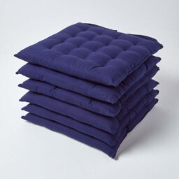 Homescapes Navy Blue Seat Pads Or Cotton Chair Cushions 40X40 Cm, Set Of 6 Plain Chair Pads For Dining, Kitchen Or Outdoor