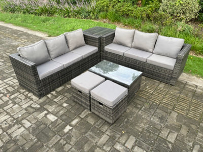 Fimous Rattan Garden Furniture Set Outdoor Patio Sofa Set With Oblong Coffee Table Side Table 2 Small Footstools 8 Seater - image 1