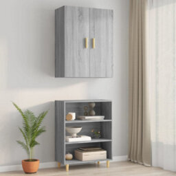Berkfield Hanging Wall Cabinet Grey Sonoma 69.5X34X90 Cm - thumbnail 3