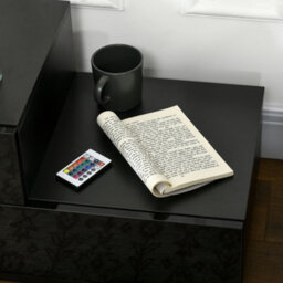 Homcom High Gloss Front Bedside Table Nightstand With Led Light Remote Black - thumbnail 8