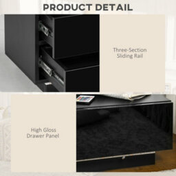 Homcom High Gloss Front Bedside Table Nightstand With Led Light Remote Black - thumbnail 6
