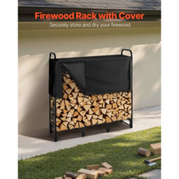 Vevor Firewood Rack With Waterproof Cover, 4 Ft Outdoor Firewood Holder, 1/4 Cord Storage Metal Log Holder, Top Covered - thumbnail 2