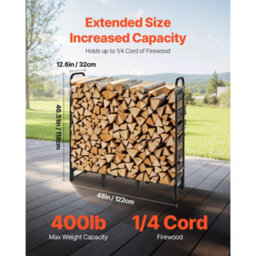 Vevor Firewood Rack With Waterproof Cover, 4 Ft Outdoor Firewood Holder, 1/4 Cord Storage Metal Log Holder, Top Covered - thumbnail 3