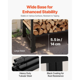Vevor Firewood Rack With Waterproof Cover, 4 Ft Outdoor Firewood Holder, 1/4 Cord Storage Metal Log Holder, Top Covered - thumbnail 5