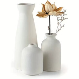 White Ceramic Vase Set Of 3 , Rustic And Modern Farmhouse Home Decor
