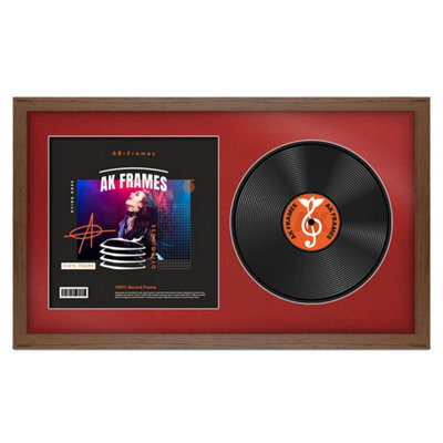 "30X17"" Walnut Modern Vinyl Record Frame With Crimson Mount For 12 Inch Lp Album Cover & Disc - Ak Frames" - image 1