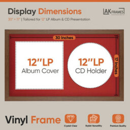 "30X17"" Walnut Modern Vinyl Record Frame With Crimson Mount For 12 Inch Lp Album Cover & Disc - Ak Frames" - thumbnail 2
