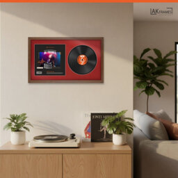 "30X17"" Walnut Modern Vinyl Record Frame With Crimson Mount For 12 Inch Lp Album Cover & Disc - Ak Frames" - thumbnail 5