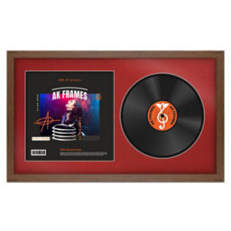 "30X17"" Walnut Modern Vinyl Record Frame With Crimson Mount For 12 Inch Lp Album Cover & Disc - Ak Frames" - thumbnail 1