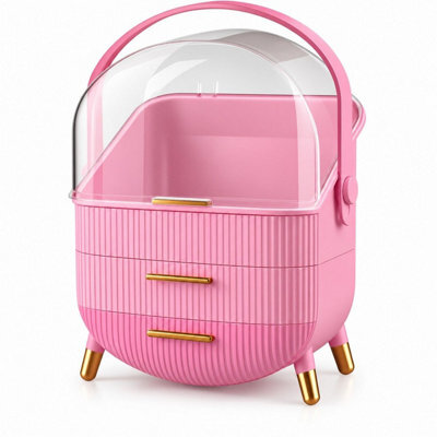 Cosmetic Storage Case With Handle Pink Makeup & Skincare Organiser - image 1