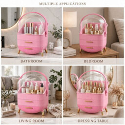 Cosmetic Storage Case With Handle Pink Makeup & Skincare Organiser - thumbnail 8