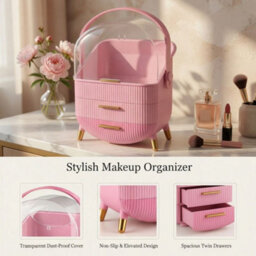 Cosmetic Storage Case With Handle Pink Makeup & Skincare Organiser - thumbnail 9
