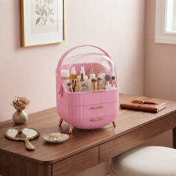 Cosmetic Storage Case With Handle Pink Makeup & Skincare Organiser - thumbnail 7