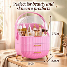Cosmetic Storage Case With Handle Pink Makeup & Skincare Organiser - thumbnail 6