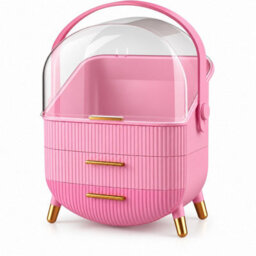 Cosmetic Storage Case With Handle Pink Makeup & Skincare Organiser - thumbnail 1