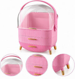 Cosmetic Storage Case With Handle Pink Makeup & Skincare Organiser - thumbnail 2