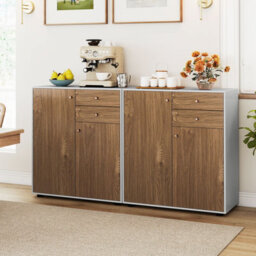 Gainoom Kitchen Natural Sideboard Buffet Cabinet Coffee Bar Cabinet W/ 2 Drawers - thumbnail 8