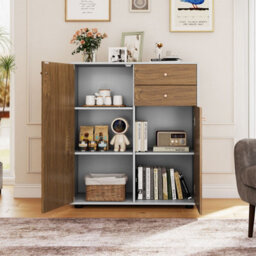 Gainoom Kitchen Natural Sideboard Buffet Cabinet Coffee Bar Cabinet W/ 2 Drawers - thumbnail 9