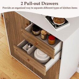 Gainoom Kitchen Natural Sideboard Buffet Cabinet Coffee Bar Cabinet W/ 2 Drawers - thumbnail 4