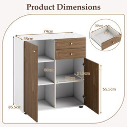 Gainoom Kitchen Natural Sideboard Buffet Cabinet Coffee Bar Cabinet W/ 2 Drawers - thumbnail 2
