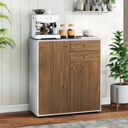 Gainoom Kitchen Natural Sideboard Buffet Cabinet Coffee Bar Cabinet W/ 2 Drawers - thumbnail 3