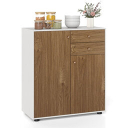 Gainoom Kitchen Natural Sideboard Buffet Cabinet Coffee Bar Cabinet W/ 2 Drawers