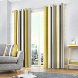 Fusion Whitworth Stripe Mustard Fully Lined 100% Cotton Eyelet Curtains - thumbnail 1