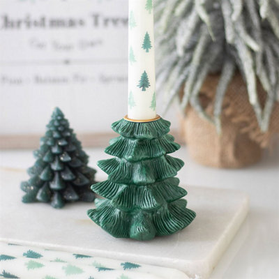 Something Different Green Fir Tree Candle Holder With Taper Candle - image 1