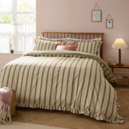 Wylder Connie Striped Ruffle Duvet Cover Set, Olive, Super King