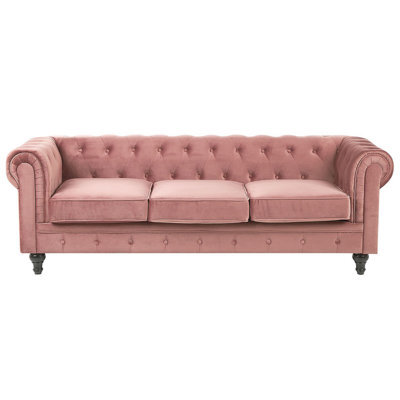 Beliani Sofa 3 Seater Chesterfield Velvet Pink - image 1