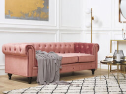 Beliani Sofa 3 Seater Chesterfield Velvet Pink - thumbnail 2