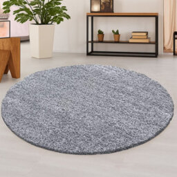 STALWART 120Cm Round Silver Shaggy Rug - 5Cm Thick Pile Soft Touch Modern Circular Rug - Washable Area Rug - thumbnail 1