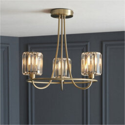 Loops Antique Brass Semi Flush Low Ceiling Light - Clear Multi Arm Glass - 3 X 6W Led E14 - thumbnail 3