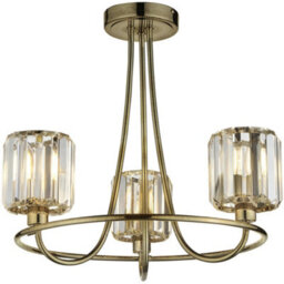Loops Antique Brass Semi Flush Low Ceiling Light - Clear Multi Arm Glass - 3 X 6W Led E14 - thumbnail 1