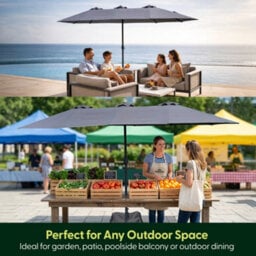 Keplin Double Garden Parasol With Base And Cover 4.5X2.7M, 12 Steel Ribs, 180Gsm Crank Handle, Polyester Canopy, Grey - thumbnail 7