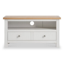 Farro White 90Cm Small Tv Unit - Fully Assembled - Painted With Oak Top By Roseland Furniture - thumbnail 3