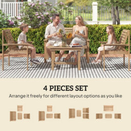 Outsunny 4 Seater Garden Furniture Sofa Set With Curved Seat, Natural Wood - thumbnail 4