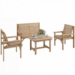 Outsunny 4 Seater Garden Furniture Sofa Set With Curved Seat, Natural Wood - thumbnail 2